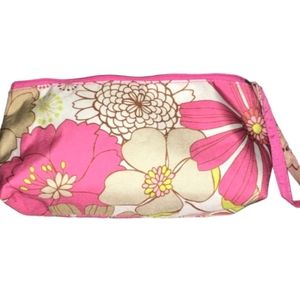 CLINIQUE Vintage Makeup Bag Cosmetic Bag Summer Pink Floral Flowers zip purse